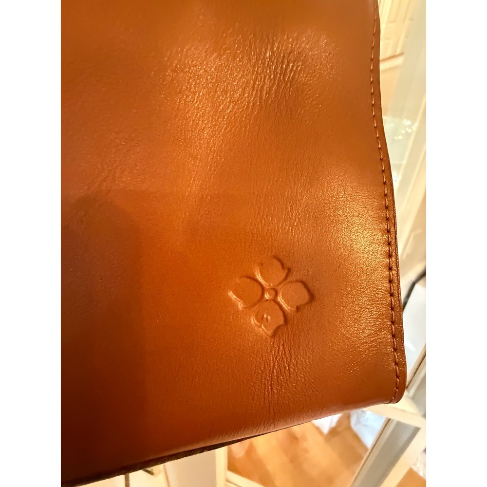 Patricia Nash Tan Tooled Leather Floral Satchel Handbag Gold Underlay Twist Lock - Picture 6 of 8